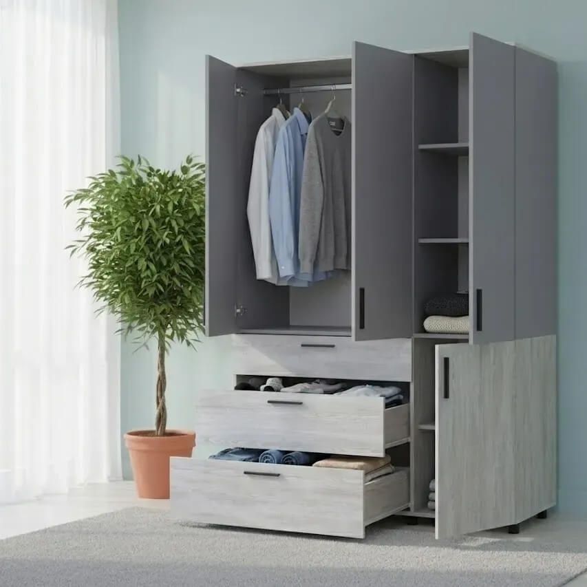 Шафа для одягу Торн Doros (Дорос) 3 ДСП/3Ш (штанга) 135х51,6х200 см сосна натті / сірий  44900513 фото меблі
