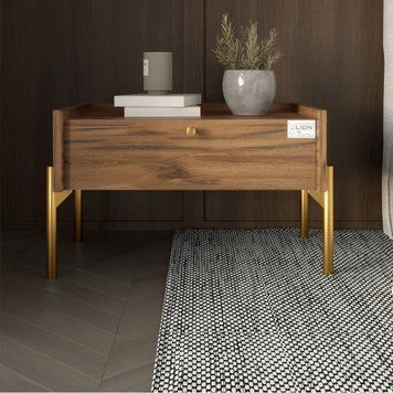 Тумба приліжкова LION Wood з однією шухлядою на золотих металевих ніжках 50х31,5х40 см дуб ліворно 17585 фото меблі
