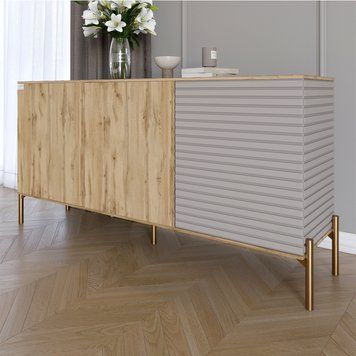 Комод закрытый в гостиную на золотых металлических ножках LION Грей 154x38x76,5 см дуб аппалачи / кашемир 30700 фото мебель