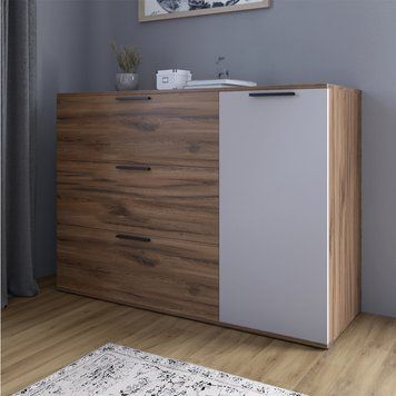 Комод LION Краш з трьома шухлядами та закритими полицями 120x86x43 см дуб ліворно / кашемір 30895 фото меблі