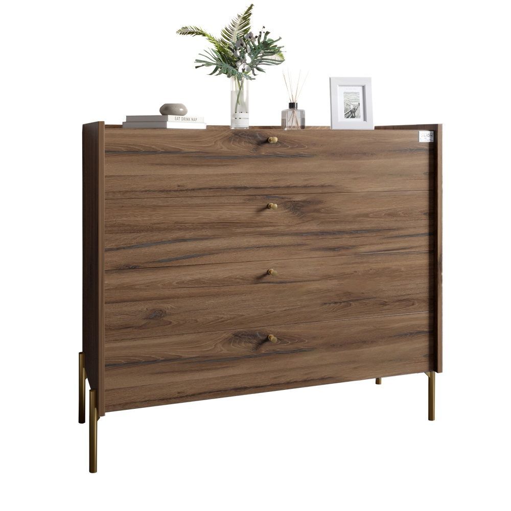 Комод с 4 ящиками LION Wood на золотых металлических ножках 100х90х45 см дуб ливорно 17893 фото мебель