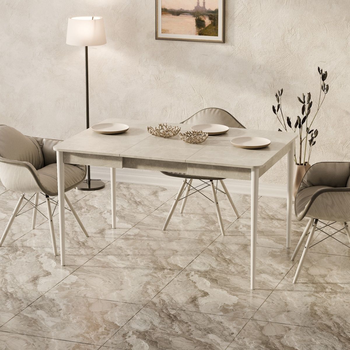 Розсувний стіл Неман МОНО квадрат бетон / білий 442603 фото меблі