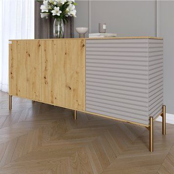 Комод закритий у вітальню на золотих металевих ніжках LION Грей 154x38x76,5 см дуб артизан / кашемір 30701 фото меблі