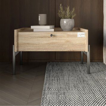 Тумба приліжкова LION Wood з однією шухлядою на чорних металевих ніжках 50х31,5х40 см дуб сонома 17586 фото меблі