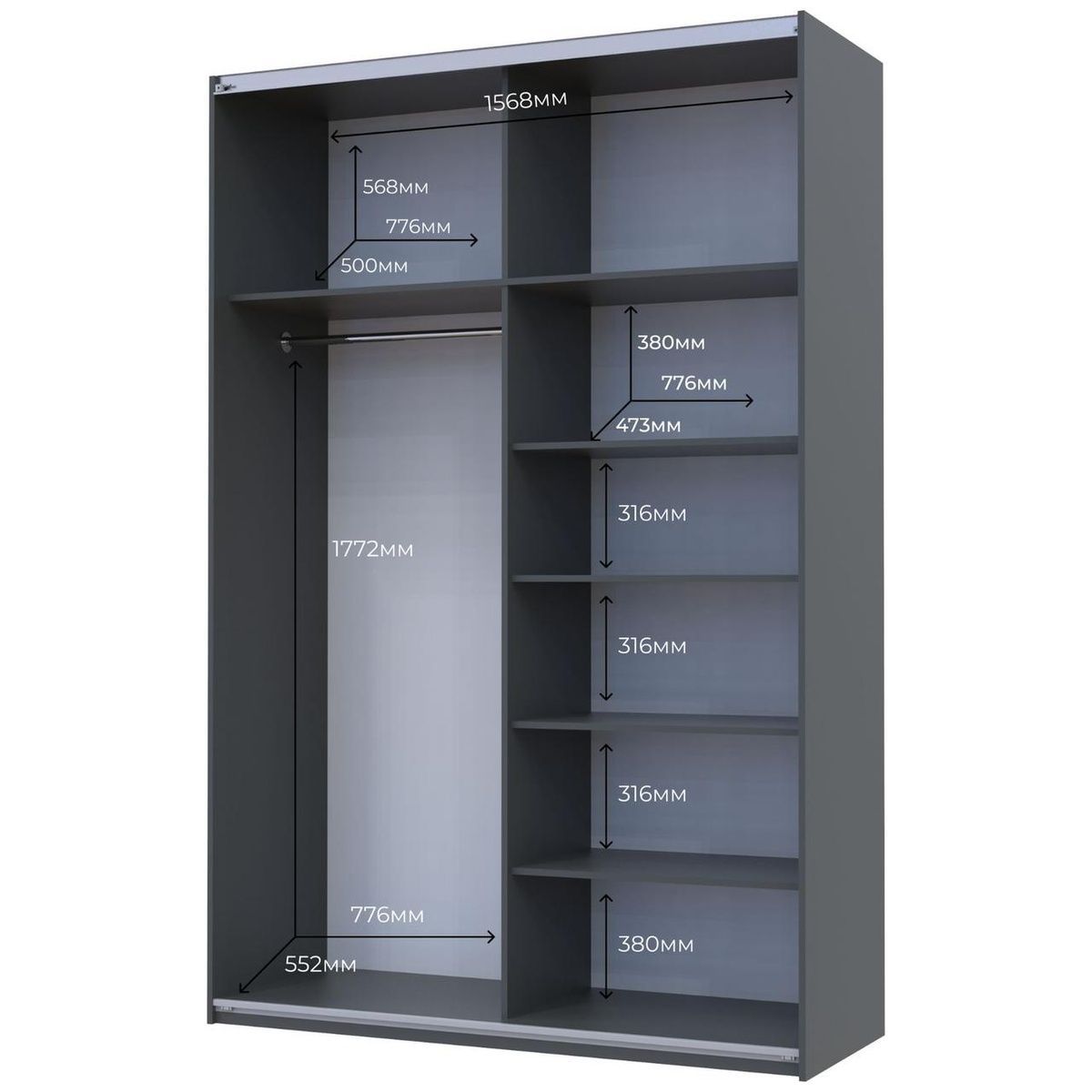 Шафа-купе G-Кайзер Doros (Дорос) 2 Дзеркала 160х60х240 графіт 42005021 фото меблі