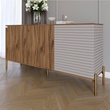 Комод закритий у вітальню на золотих металевих ніжках LION Грей 154x38x76,5 см дуб ліворно / кашемір 30702 фото меблі