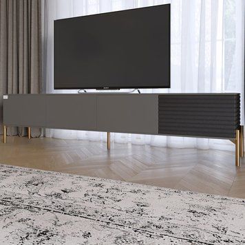 Тумба під телевізор на золотих металевих ніжках LION Грей 204x38x46,5 см антрацит / асфальт 18332 фото меблі