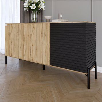 Комод закрытый в гостиную на черных металлических ножках LION Грей 154x30x76,5 см дуб аппалачи / асфальт 30492 фото мебель