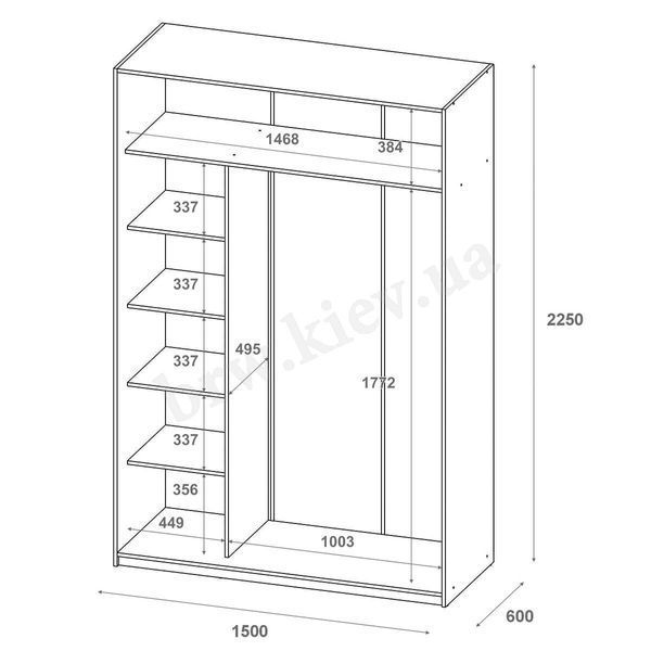 Шкаф-купе Сити Лайт Doros (Дорос) 2 Зеркала 150х60х225 см белое дерево 42002061 фото мебель