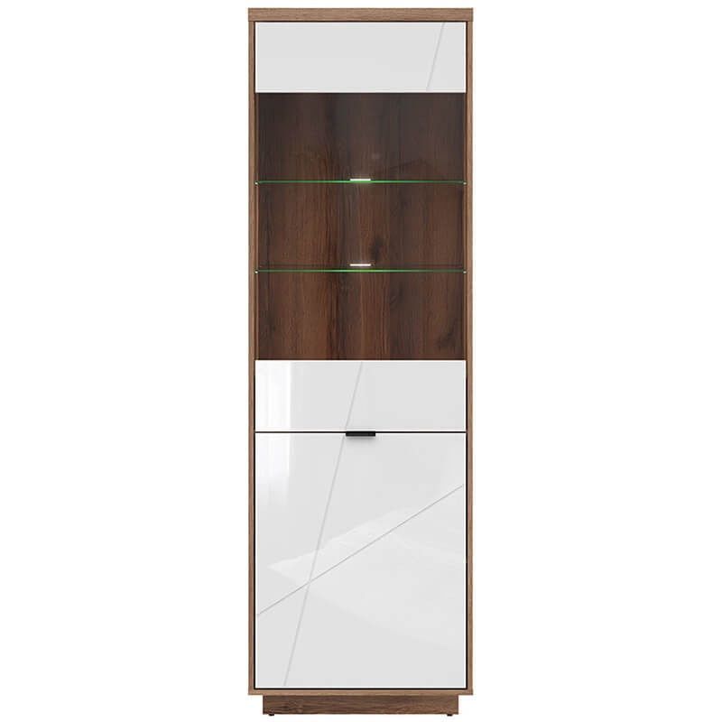 Витрина с подсветкой REG1D1W_LED FORN BRW дуб делано темный / белый глянец S471-REG1D1W+LED-DDC/BIP фото мебель