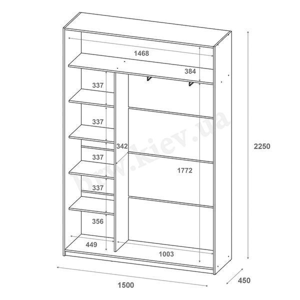 Шафа-купе Сіті Лайт Doros (Дорос) 2 Дзеркала 150х45х225 см дуб сонома 42002038 фото меблі