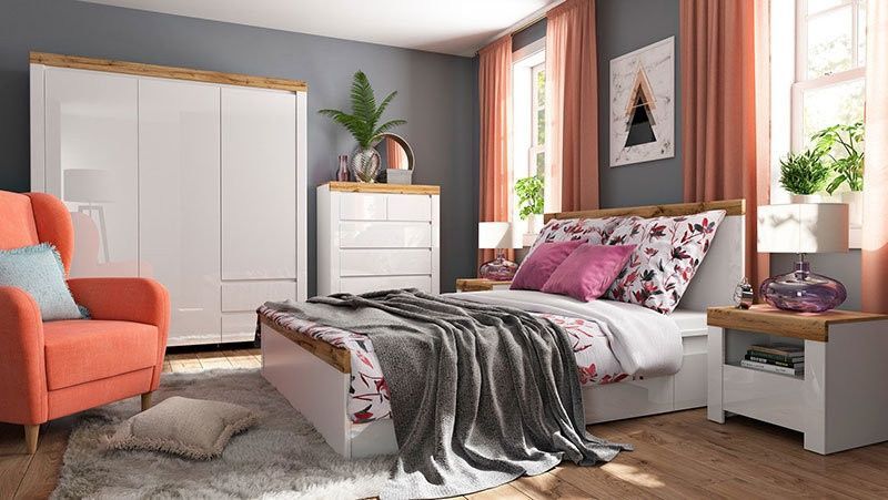 Тумба прикроватная KOM1S HOLTEN BRW белый / дуб вотан / белый глянец S440-KOM1S/A-BI/DWO/BIP фото мебель