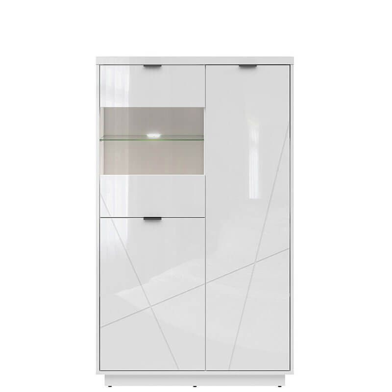 Вітрина з підсвіткою REG2D1W_LED  FORN BRW білий глянець S471-REG2D1W+LED-BIP фото меблі
