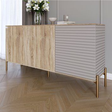 Комод закритий у вітальню на золотих металевих ніжках LION Грей 154x38x76,5 см дуб сонома / кашемір 30704 фото меблі