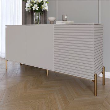Комод закритий у вітальню на золотих металевих ніжках LION Грей 154x38x76,5 см кашемір 30705 фото меблі