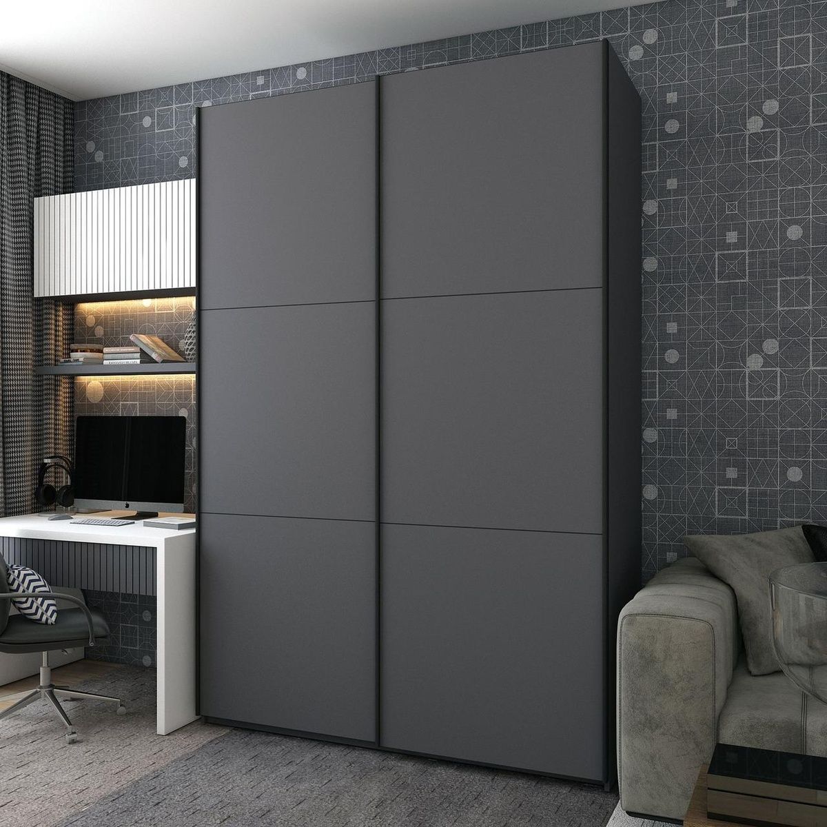 Шафа-купе G-Кайзер Doros (Дорос) 2 ДСП 180х60х240 графіт 42005089 фото меблі