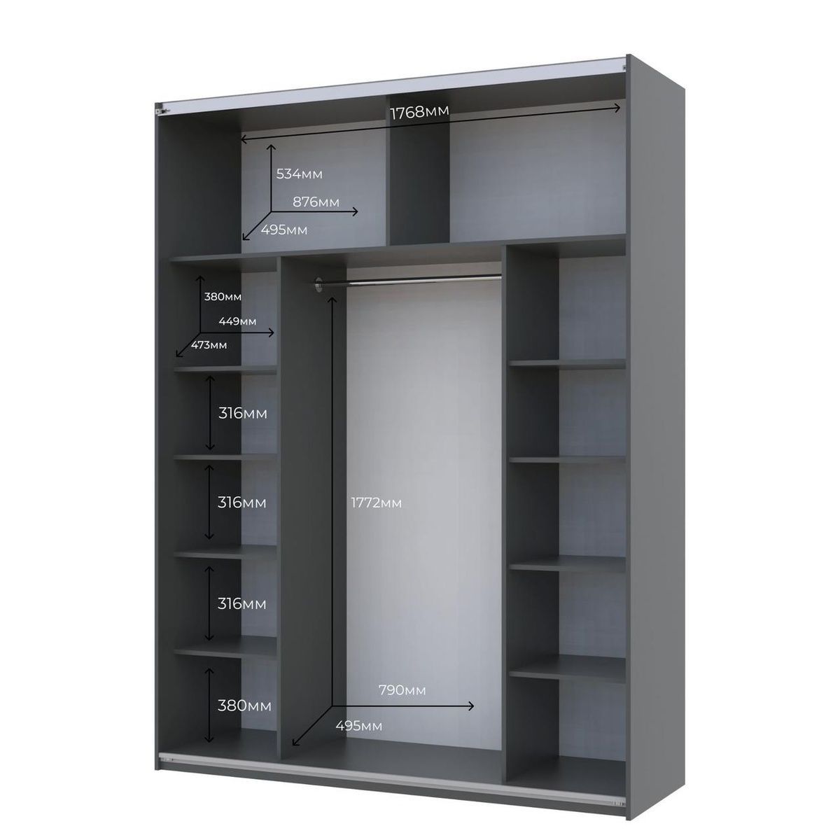 Шафа-купе G-Кайзер Doros (Дорос) 2 ДСП 180х60х240 графіт 42005089 фото меблі