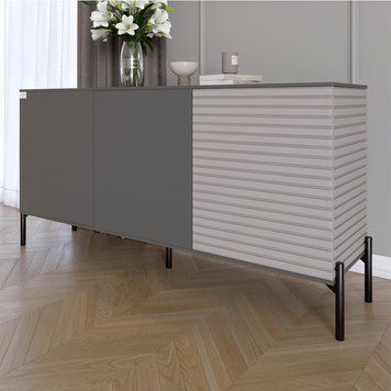 Комод закритий у вітальню на чорних металевих ніжках LION Грей 154x30x76,5 см антрацит / кашемір 30561 фото меблі