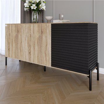 Комод закрытый в гостиную на черных металлических ножках LION Грей 154x30x76,5 см дуб сонома / асфальт 30496 фото мебель