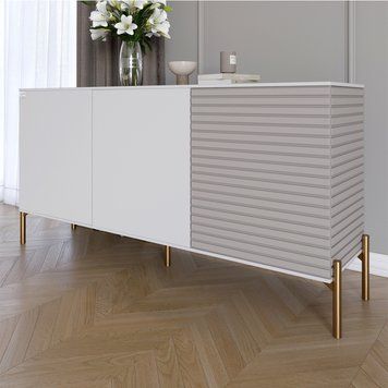 Комод закритий у вітальню на золотих металевих ніжках LION Грей 154x38x76,5 см німфеа альба / кашемір 30706 фото меблі