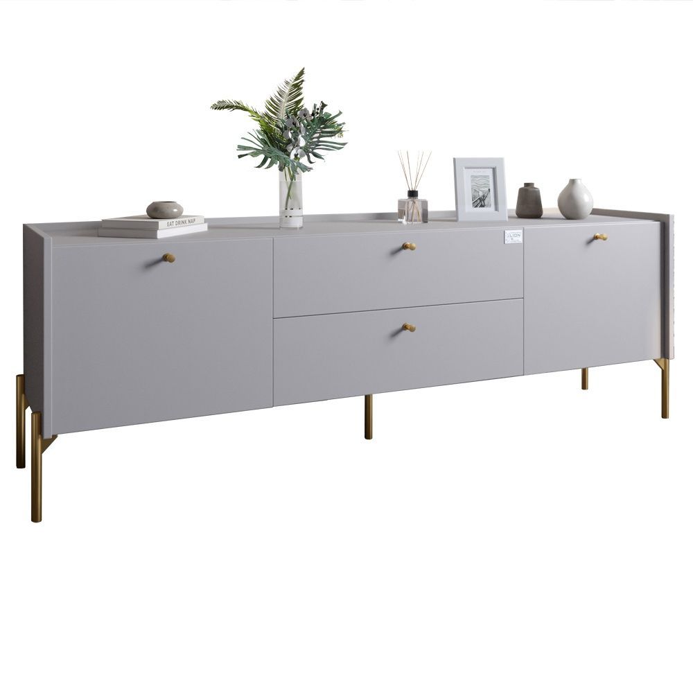 Тумба под телевизор с ящиками LION Wood с золотыми металлическими ножками 180х50х40 см кашемир 18151 фото мебель