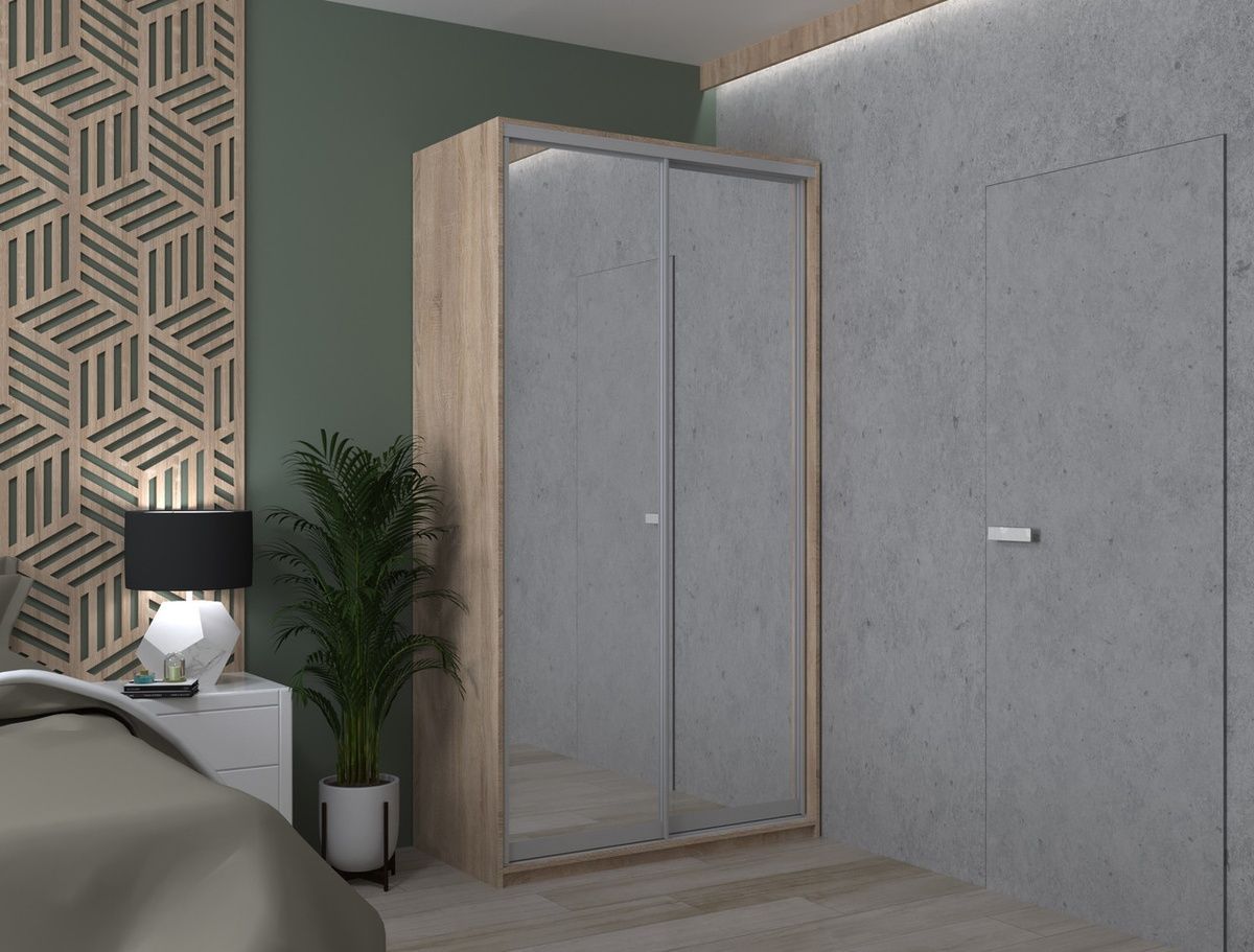 На фото шафа-купе Сіті Лайт Doros (Дорос) 2 Дзеркала 120х60х225 см дуб сонома в інтер'єрі
