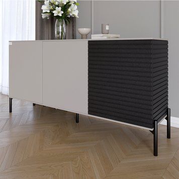 Комод закритий у вітальню на чорних металевих ніжках LION Грей 154x30x76,5 см кашемір / асфальт 30497 фото меблі