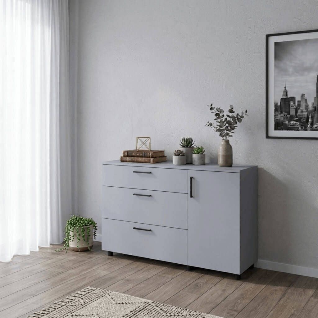 Комод Торн Doros (Дорос) 3Ш/1Д 135х51,6х80 см серый 41510183 фото мебель