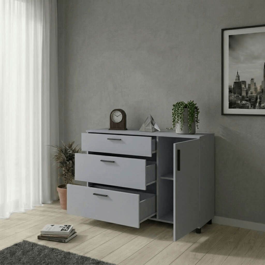 Комод Торн Doros (Дорос) 3Ш/1Д 135х51,6х80 см серый 41510183 фото мебель