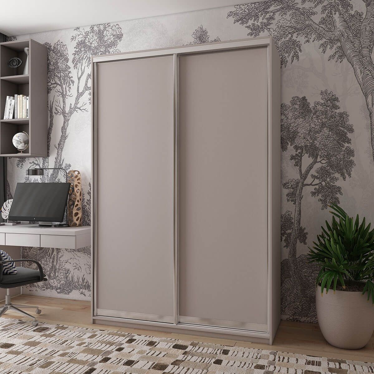 На фото шафа-купе Сіті Лайт Doros (Дорос) 2 ДСП 150х60х225 см кашемір в інтер'єрі