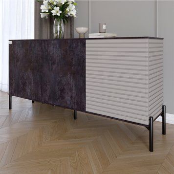 Комод закритий у вітальню на чорних металевих ніжках LION Грей 154x30x76,5 см бетон темний / кашемір 30563 фото меблі
