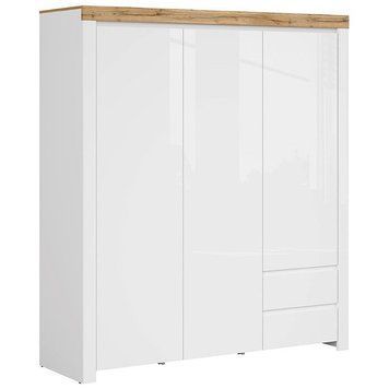 Шафа SZF3D2S HOLTEN BRW білий / дуб вотан / білий глянець S440-SZF3D2S/A-BI/DWO/BIP фото меблі