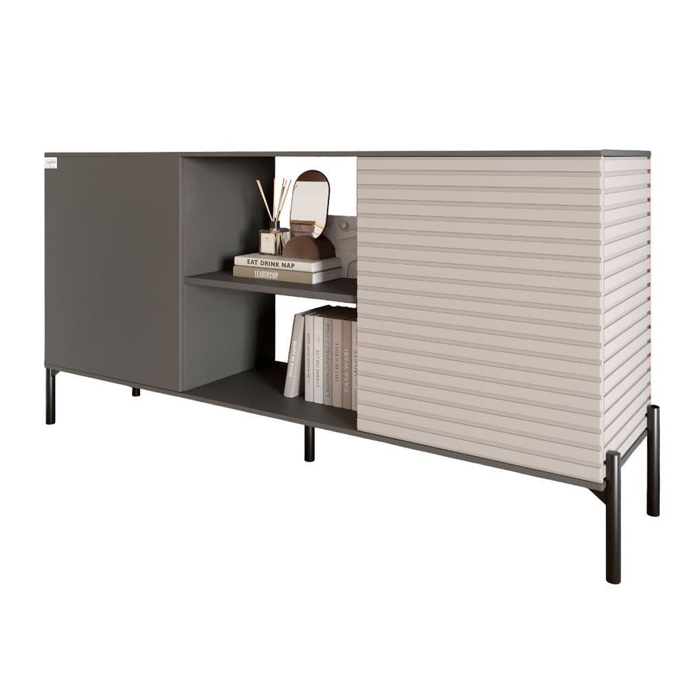 Комод открытый на черных металлических ножках LION Грей 154x38x76,5 см антрацит 30710 фото мебель