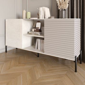 Комод відкритий на чорних металевих ніжках LION Грей 154x38x76,5 см бетон Style 30711 фото меблі