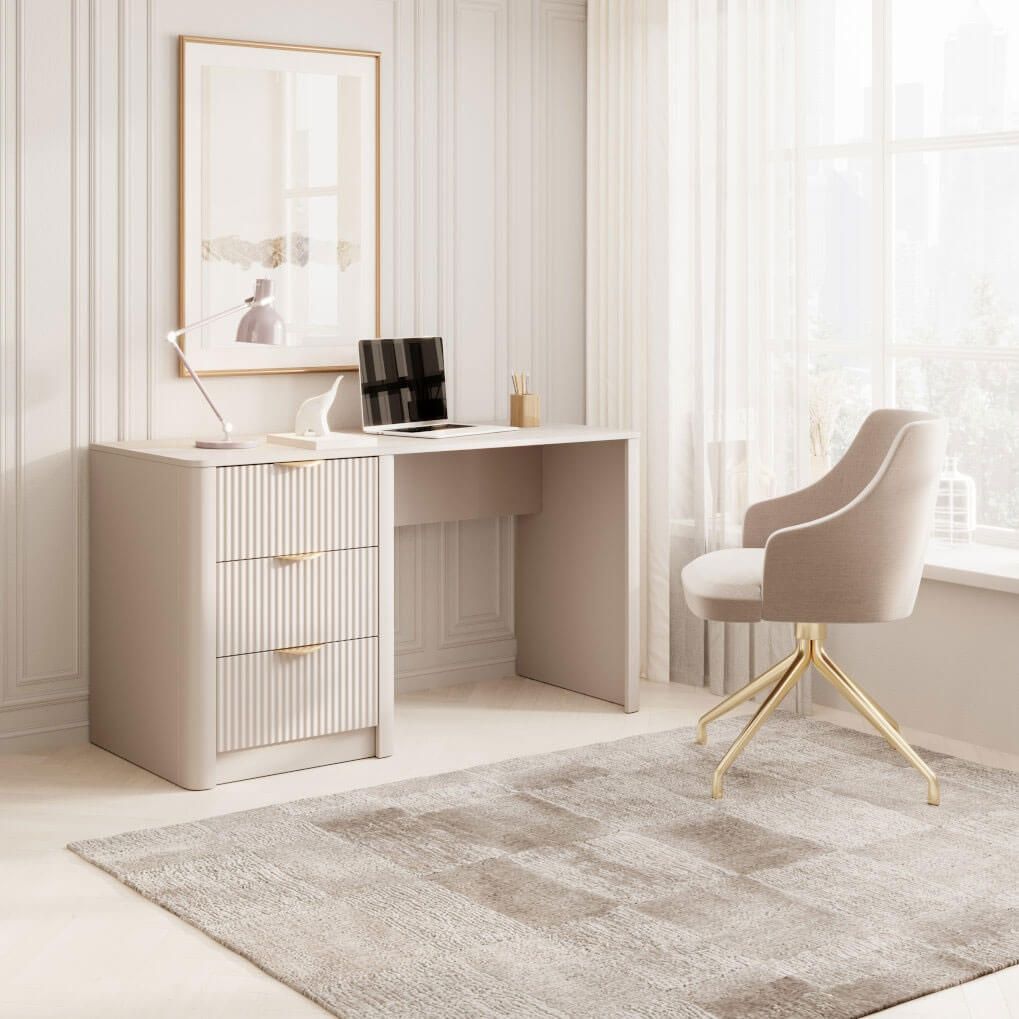 Стіл комп'ютерний письмовий Perfect Home Ланте / Lante 3S/140 з 3 шухлядами золоті ручки бежевий 12377801 фото меблі