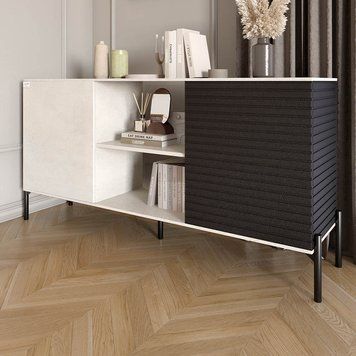 Комод відкритий на чорних металевих ніжках LION Грей 154x38x76,5 см бетон Style / асфальт 30502 фото меблі