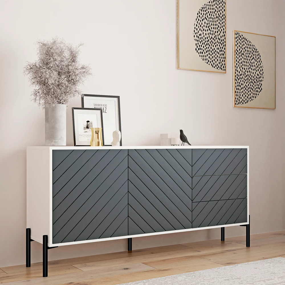 Комод з чорними металевими ніжками LION Амарант 168x40x76,5 см дуб ліворно / графіт 17640 фото меблі
