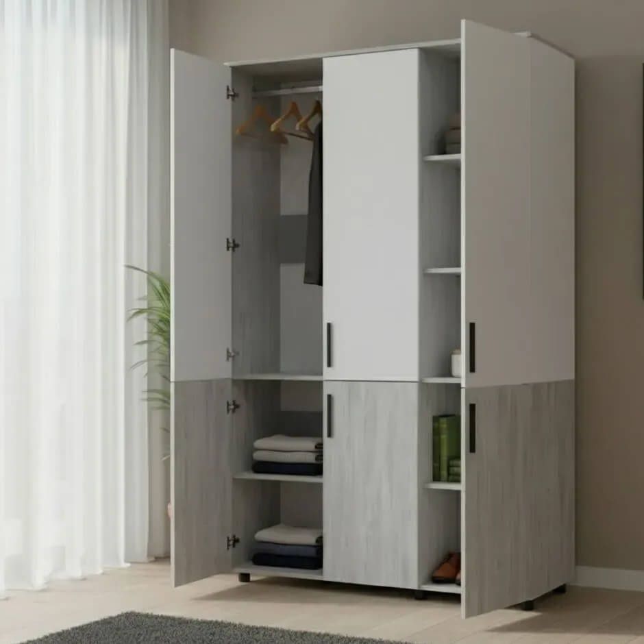 Шкаф для одежды Торн Doros (Дорос) 3 ДСП (штанга) 135х51,6х200 см сосна натти / серый  44900511 фото мебель