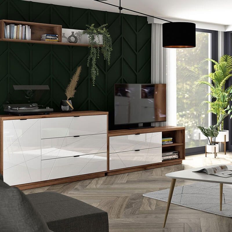 Комод KOM1D3S FORN BRW дуб делано темний / білий глянець S471-KOM1D3S-DDC/BIP фото меблі