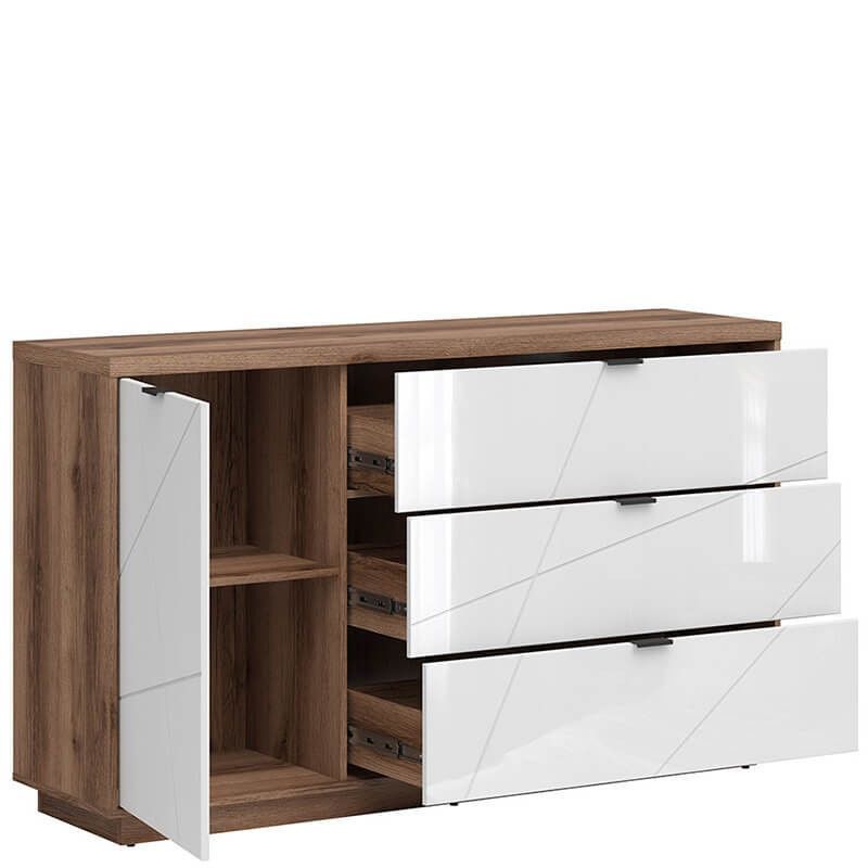 Комод KOM1D3S FORN BRW дуб делано темний / білий глянець S471-KOM1D3S-DDC/BIP фото меблі