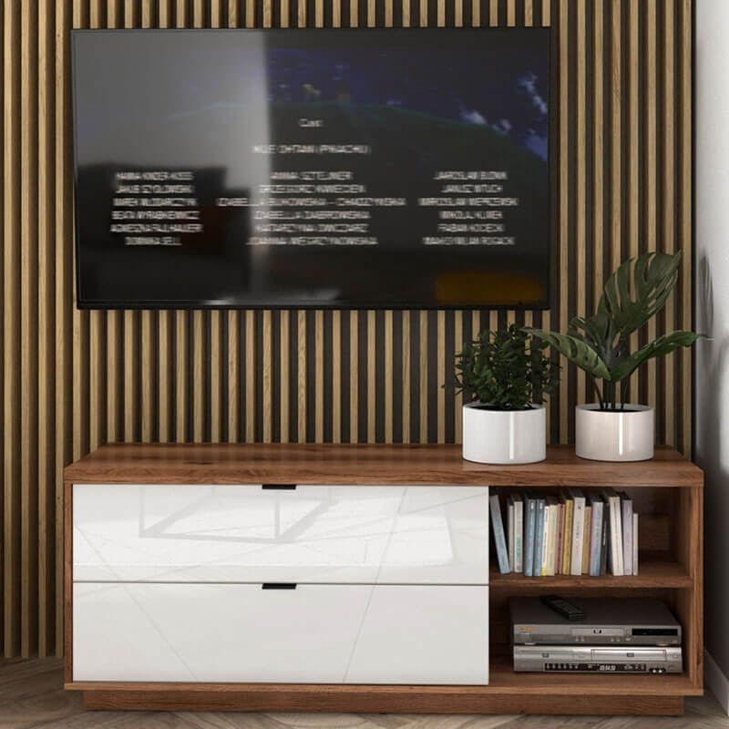 Тумба під телевізор RTV2S FORN BRW дуб делано темний / білий глянець S471-RTV2S-DDC/BIP фото меблі