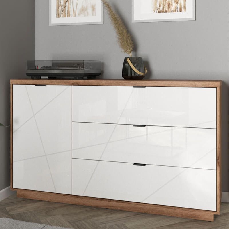 Комод KOM1D3S FORN BRW дуб делано темний / білий глянець S471-KOM1D3S-DDC/BIP фото меблі