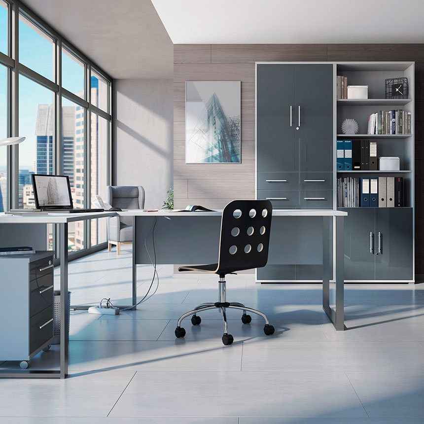 Стеллаж REG2D/220 OFFICE LUX BRW светло-серый / графит стекло S363-REG2D/220-JSZ/GF фото мебель