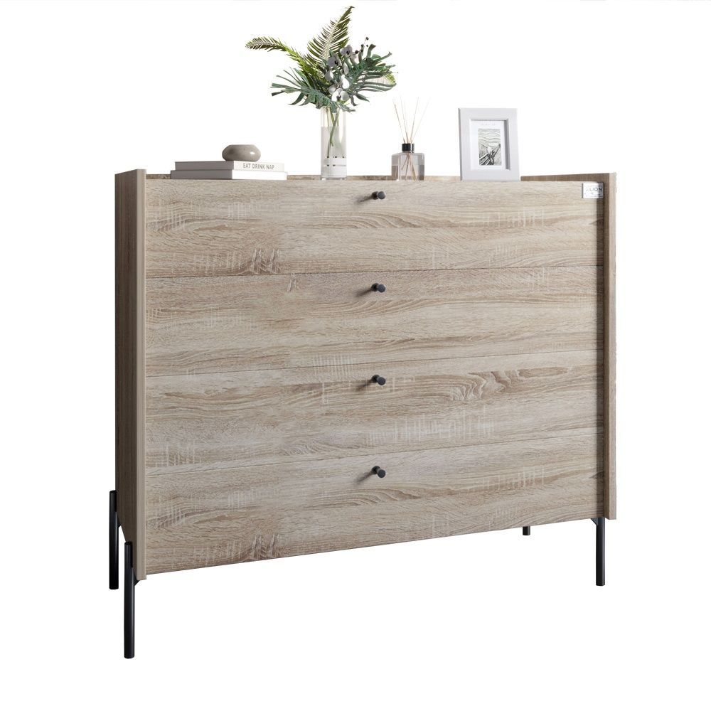 Комод із 4 шухлядами LION Wood на чорних металевих ніжках 100х90х45 см дуб сонома 17907 фото меблі