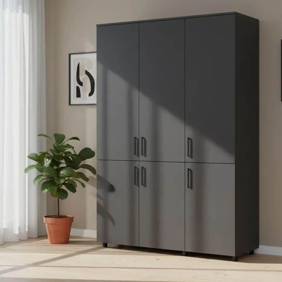 Шкаф распашной Торн Doros (Дорос) 3 ДСП (полки) 135х51,6х200 см антрацит 44900492 фото мебель