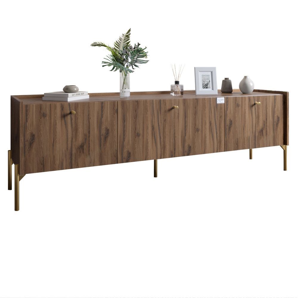 Тумба под телевизор на 3 ящика LION Wood с золотыми металлическими ножками 160х65х40 см дуб ливорно 18008 фото мебель