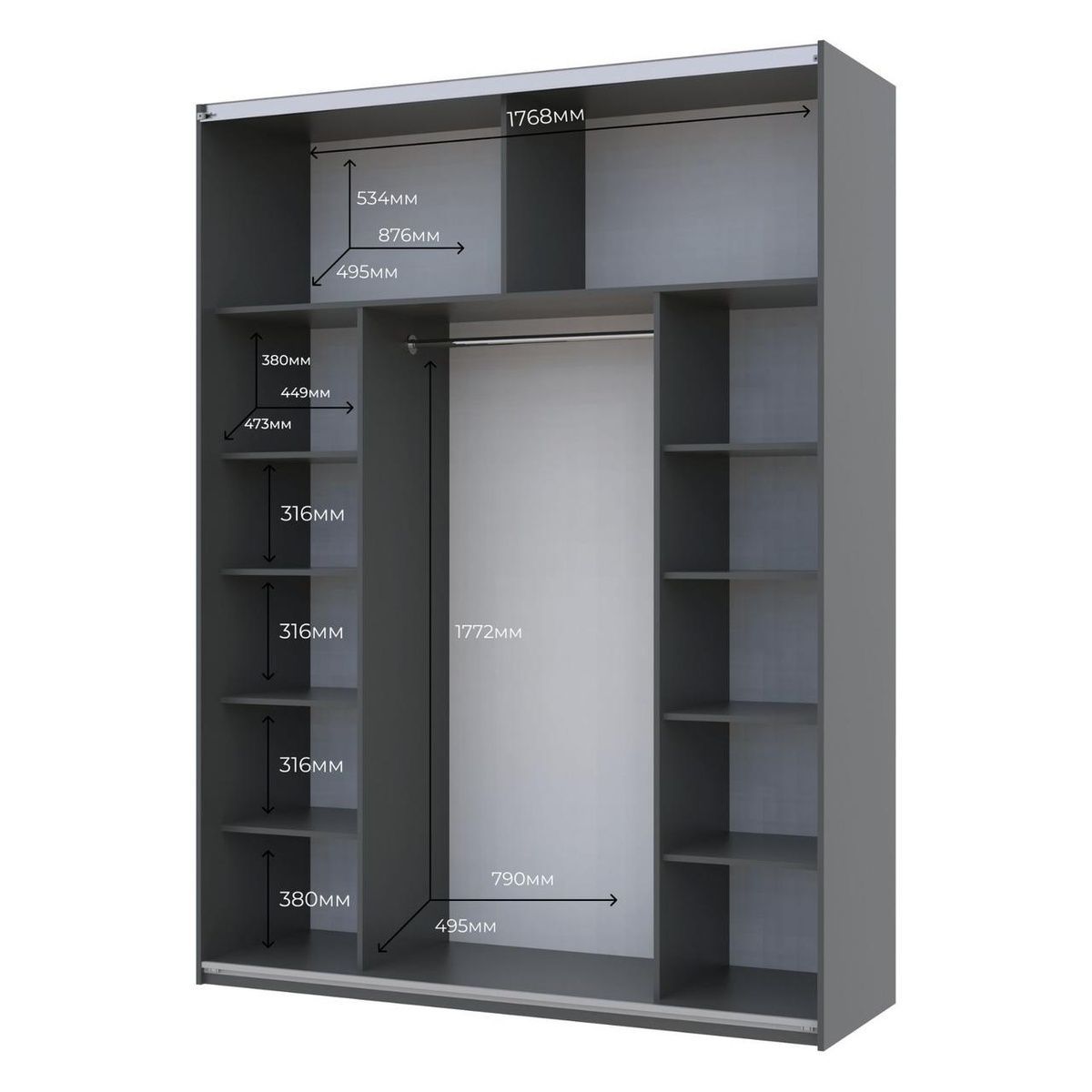 Шкаф-купе G-Кайзер Doros (Дорос) 1 ДСП / 1 Зеркало 180х60х240 графит 42005088 фото мебель