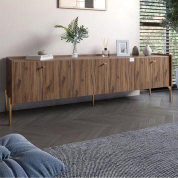 Тумба под телевизор на 3 ящика LION Wood с золотыми металлическими ножками 160х65х40 см дуб ливорно 18008 фото мебель