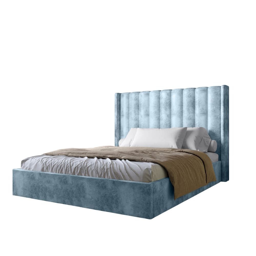 Двоспальне ліжко з м'яким ізголів'ям LION Ніно 160x200 см SILK 501 небесно-блакитний 31052 фото меблі
