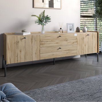 Тумба под телевизор с ящиками LION Wood с черными металлическими ножками 180х50х40 см дуб аппалачи 18161 фото мебель